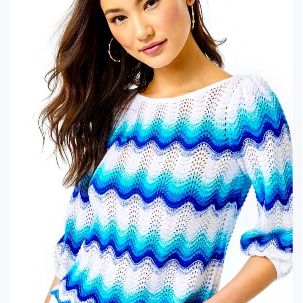 Lilly Pulitzer Navana Sweater Bermuda Blue Gypsy Wave Stripe XXS NWT
